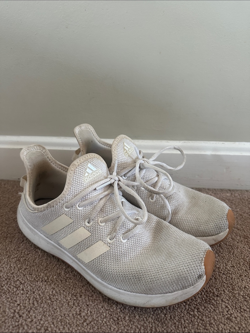 adidas Cream Knit Sneakers with Tan Toe Accents